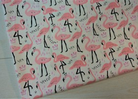 Хлопок сатин К-1200 Фламинго коралл на белом шир 1,60 - Интернет-магазин тканей "Сама-швея". Ткани для домашнего текстиля в розницу..