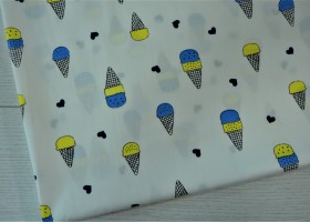 Хлопок сатин К-11 Мороженое жёлто-синие на белом шир 1,60 - Интернет-магазин тканей "Сама-швея". Ткани для домашнего текстиля в розницу..